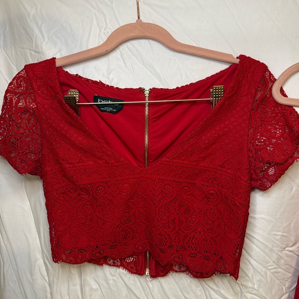 Vintage BEBE Two Piece Red Lace Set - XS Women’s